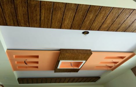 ColourDrive-Gyproc Wooden Ceiling Design Home Office False Ceiling Design & Painting for Dining Hall